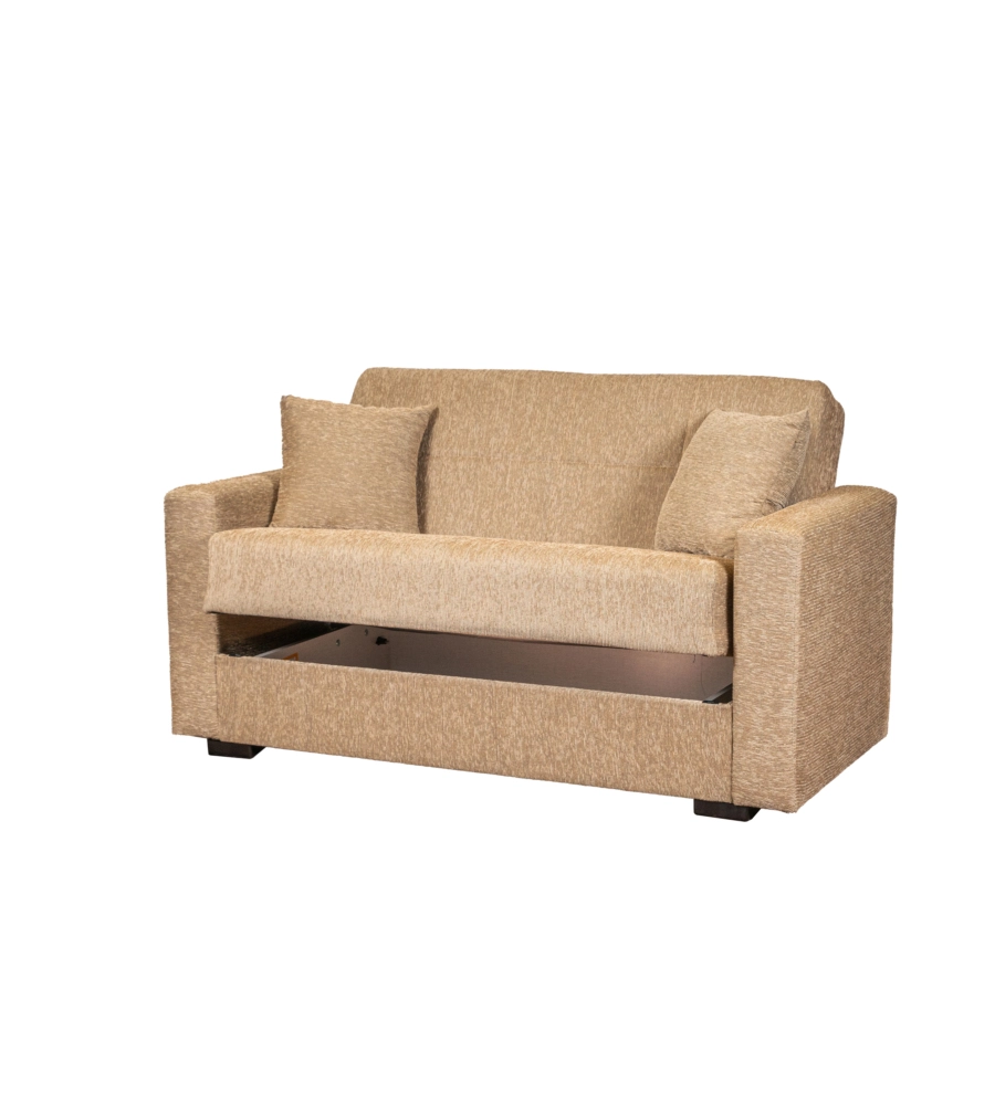 Divano letto "nora" 2 posti in tessuto beige, 155x80x87 cm